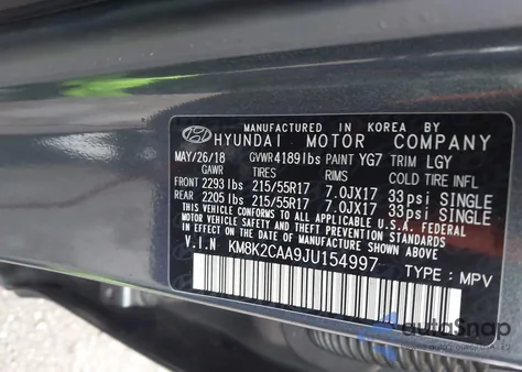2018 Hyundai Kona Sel from USA, damaged, VIN KM8K2CAA9JU154997